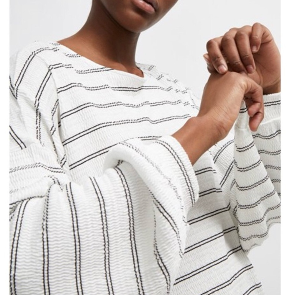 NEW FRENCH CONNECTION STRIPED BALLOON SLEEVE TOP - Picture 3 of 8
